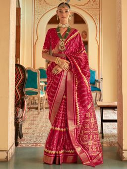 Akhilam - Women's Silk Blend Pink Woven Design Designer Saree with Unstitched Blouse