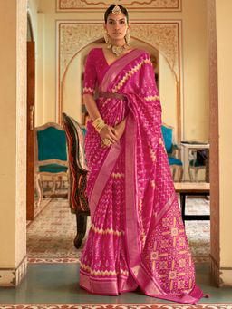 Akhilam - Women's Silk Blend Pink Woven Design Designer Saree with Unstitched Blouse
