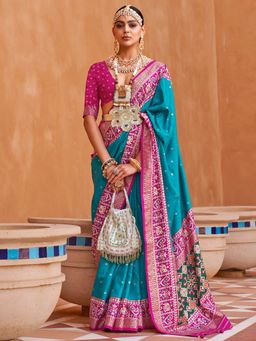 Akhilam - Women's Silk Blend Blue Woven Design Designer Saree with Unstitched Blouse