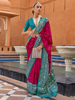 Akhilam - Women's Silk Blend Pink Woven Design Designer Saree with Unstitched Blouse