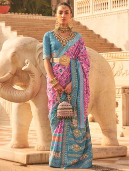 Akhilam - Women's Silk Blend Mauve Embellished Designer Saree with Unstitched Blouse