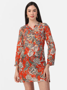 Aditi Wasan - Brown Printed And Hand Embroidered Cotton Tunic