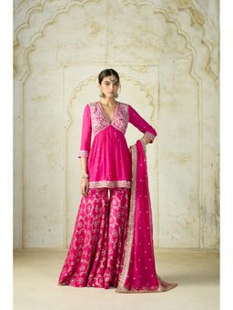 Gopi Vaid - Pink Rida Peplum Kurta with Sharara & Dupatta