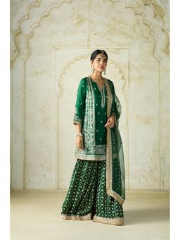 Gopi Vaid - Green Mumtaz Embroidered Kurti with Sharara and Dupatta