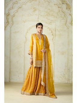 Gopi Vaid - Mustard Mumtaz Embroidered Kurti with Sharara and Dupatta