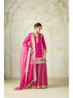 Gopi Vaid - Pink Mumtaz Embroidered Kurti with Sharara and Dupatta