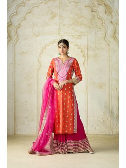 Gopi Vaid - Orange Fitoor Embroidered Kurta with Sharara & Dupatta