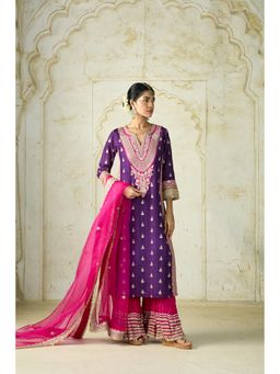 Gopi Vaid - Purple Fitoor Embroidered Kurta with Sharara & Dupatta