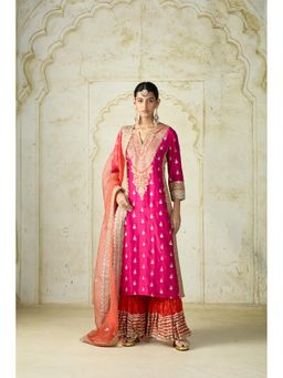 Gopi Vaid - Pink Fitoor Embroidered Kurta with Sharara & Dupatta