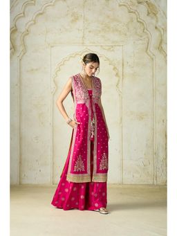 Gopi Vaid - Pink Sana Embroidered Jacket with Blouse and Palazzo