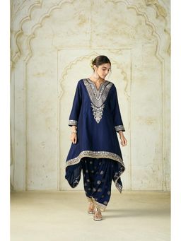 Gopi Vaid - Navy Blue Nadia Farshi Embroidered Kurta and Salwar