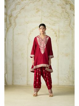 Gopi Vaid - Red Nadia Farshi Embroidered Kurta and Salwar
