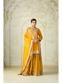 Gopi Vaid - Mustard Ameena Embroidered Kurti with Sharara & Dupatta