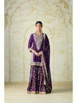 Gopi Vaid - Purple Ameena Embroidered Kurti with Sharara & Dupatta