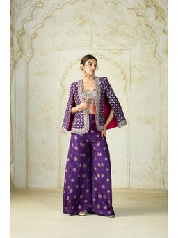 Gopi Vaid - Purple Shaina Embellished Jacket with Blouse and Palazzo