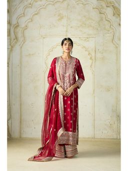 Gopi Vaid - Red Badeeah Embroidered Kurta with Palazzo and Dupatta
