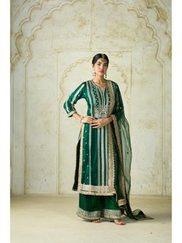 Gopi Vaid - Green Lakshmi Embroidered Kurta with Palazzo and Dupatta