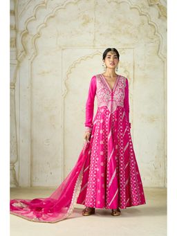 Gopi Vaid - Pink Meher Embroidered Anarkali with Pant and Dupatta