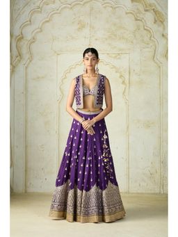Gopi Vaid - Purple Shabana Embroidered Lehenga with Blouse and Jacket