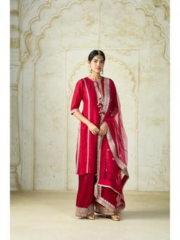 Gopi Vaid - Red Uzma Embroidered Kurta with Palazzo and Dupatta