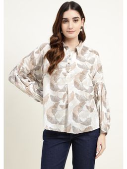 RANNG LABEL - Beige Abstract Regular Fit Shirt