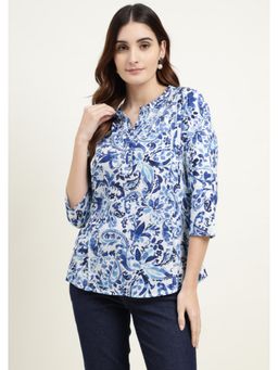RANNG LABEL - Blue Floral Regular Fit Top