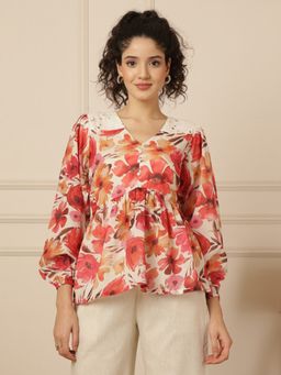 RANNG LABEL - Red Floral Regular Fit Top