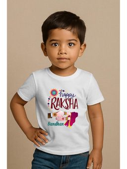 BLUSHES - White Raksha Bandhan Theme Half Sleeve T-Shirt