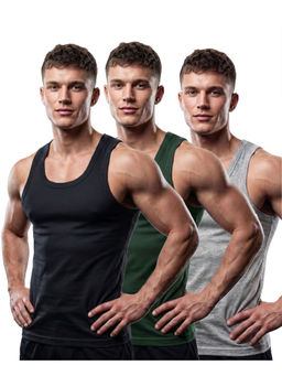 T.T. - Desire Premium Pure Cotton Rib Sleeveless Breathable Vest (Pack Of 3)