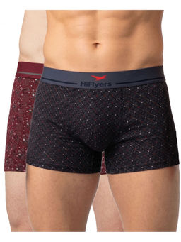 HIFlyers - Odour-Free Cotton Lycra Fabric Regular Fit Printed Trunk (Pack Of 2)