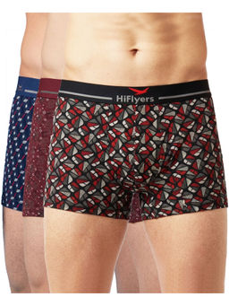 HIFlyers - Soft Men Odour-Free Cotton Lycra Regular Fit Printed Trunk (Pack Of 3)