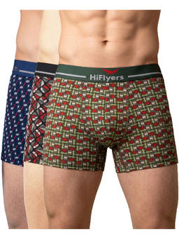 HIFlyers - Classic Men Odour-Free Cotton Lycra Regular Fit Printed Trunk (Pack Of 3)