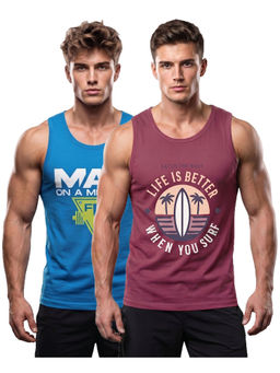 T.T. - Soft Men Cool Cotton Printed Round Neck Muscle Vest (Pack Of 2)