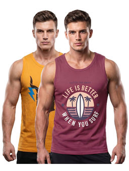 T.T. - Classic Men Cool Cotton Printed Regular Fit Round Neck Muscle Vest (Pack Of 2)