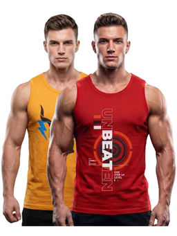 T.T. - Cotton Printed Regular Fit Round Neck Muscle Vest (Pack Of 2)