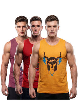 T.T. - Casual Men Cool Cotton Printed Regular Fit Round Neck Muscle Vest (Pack Of 3)