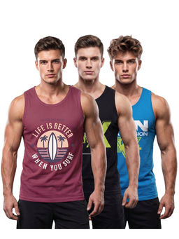 T.T. - Premium Men Cool Cotton Printed Regular Fit Round Neck Muscle Vest (Pack Of 3)