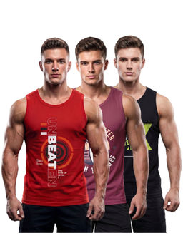 T.T. - Cotton Printed Regular Fit Round Neck Muscle Vest (Pack Of 3)
