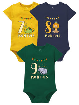 Zeezeezoo - Birthday Theme Half Sleeves Animals Printed Baby Onesie - Multi (Pack of 3) (6-12 Months)