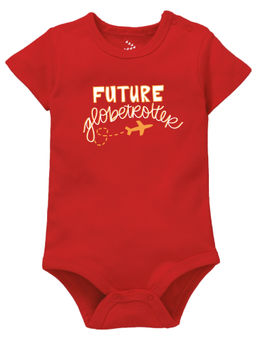 Zeezeezoo - Future Theme Half Sleeves Future Globetrotter Printed Baby Onesie - Red