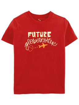Zeezeezoo - Future Theme Half Sleeves Future Globetrotter Printed Kids T-Shirt - Red