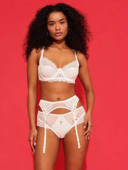 Chelvet - White Lace Garter Belt with Sheer Panels