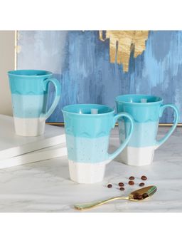HomeTown - Emilia Ceramic Coffee Mug 370Ml Set Of 3 In Dusky Blue Colour