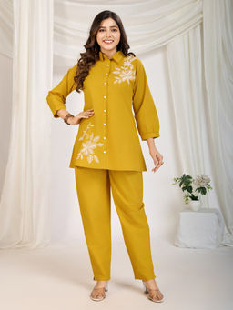 Vbuyz - Women Yellow Solid A-Line Cotton Co-Ord (Set of 2)