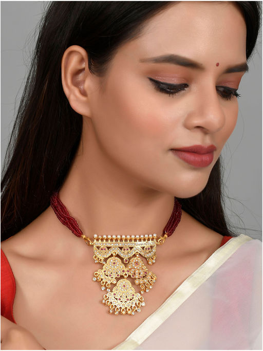 Silvermerc Designs Gold Plated Rajasthani Ethnic Layered Long Necklace