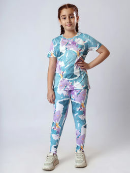 UMILDO - Blue Pixel Bloom Artistic Flair T-shirt & Leggings