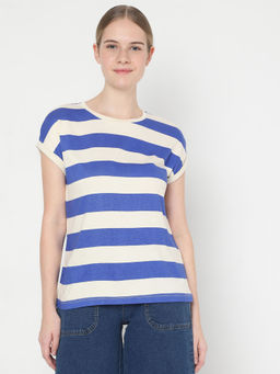 VERO MODA - Women Striped Cream T-shirt