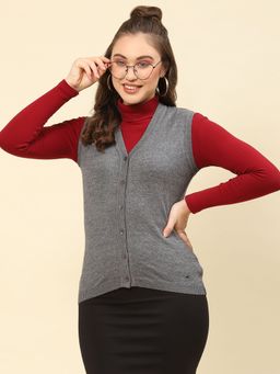 Monte Carlo - Md Grey Mel Solid V Neck Cardigan