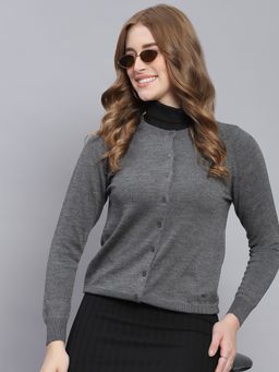 Monte Carlo - Md Grey Mix Solid Round Neck Cardigan