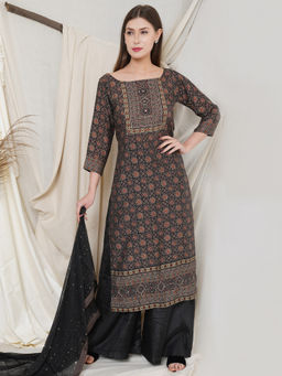 Stylee LIFESTYLE - Black Pure Silk Digital Printed Dress Material